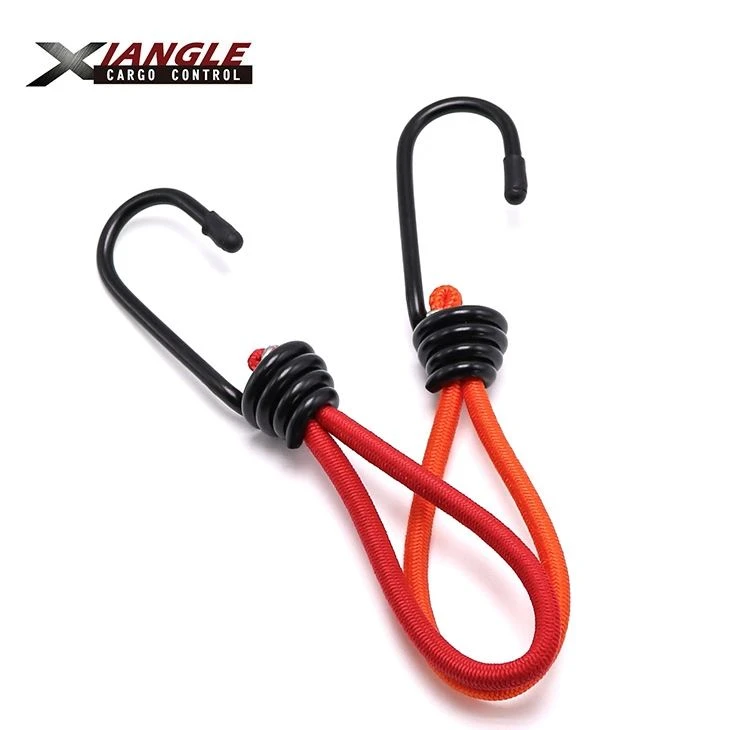 5mm Bungee Cord With Hooks Black Anti-Rust Paint Spiral Wire Hooks For Camping