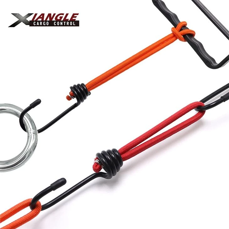 5mm Bungee Cord With Hooks Black Anti-Rust Paint Spiral Wire Hooks For Camping